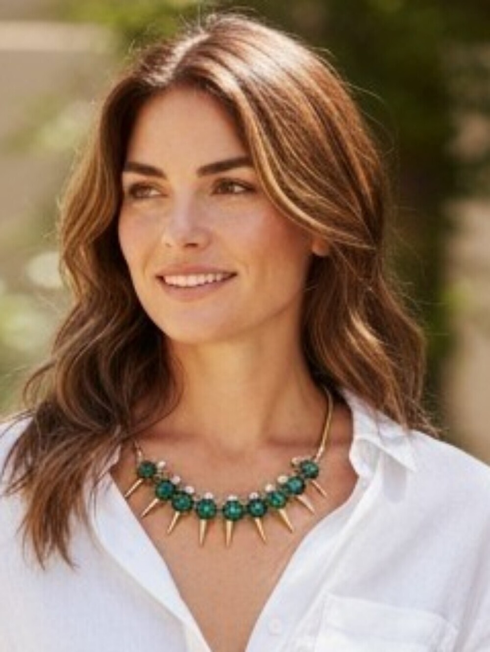 Chic Goldtone and Green Statement Necklace